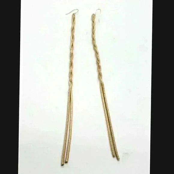 Vintage Earrings 1980s 12k Gold Filled Twisted Rope Snake Chain Super Long - Picture 2 of 8